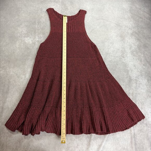 Free People Burgundy Knit Sleeveless Tiered Midi Dress M - Picture 2 of 8